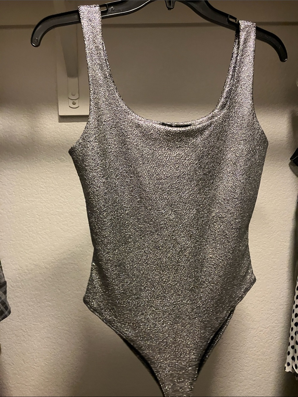 Haute Monde Silver Metallic Tank Bodysuit